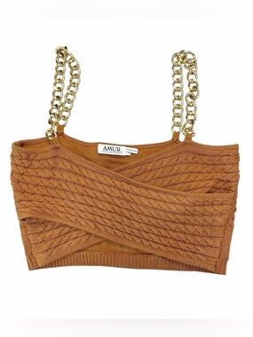 ✨AMUR Cable Knit Burnt Orange Crop Top - Burnt Orange with Gold Straps- Celeb✨